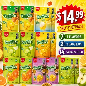 (XXL)AMOS Peelerz Gummy Candy Variety Pack – 14 Bags for $14.99! Mango, Orange, Pineapple & Green Apple, Peelable Fruit Gummies, Fun Snack, 3oz Each, Shareable Treat Bundle