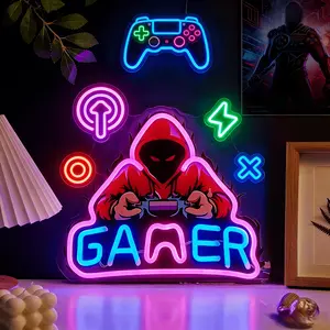 Gmer e-sports game LED neon sign | Cool player background ambient light, USB dimmable light | Boyfriend's birthday Valentine's Day gift, create cool game room wall decoration, suitable for bedroom, living room, game hall, bar, garage
