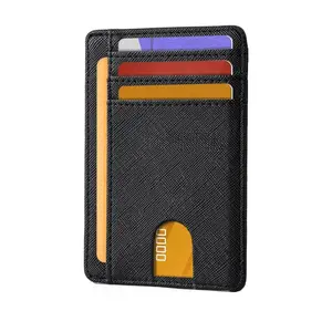Slim Minimalist Wallet, Front Pocket RFID Blocking Leather Thin Wallet for Men and Women(Cross Black)