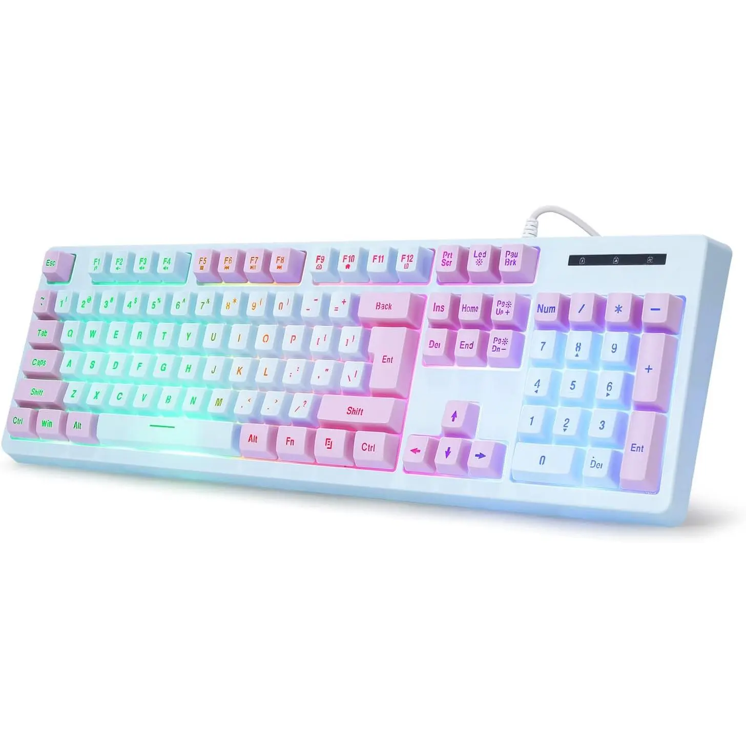 h-3  Gaming Keyboard USB Wired with Rainbow LED Backlit, Floating Keys, Mechanical Feeling, Spill Resistant, Ergonomic for Xbox, PS Series, Desktop, Computer, PC, Blue Purple
