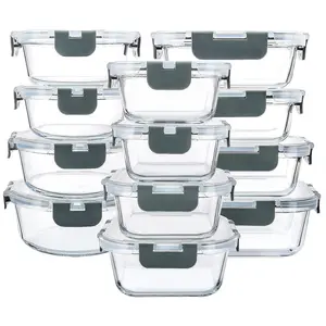 Glass Food Storage Container with Lid, 10/12pcs Clear Food Storage Box, Microwave & Oven & Refrigerator & Dishwasher Safe Food Container, Bakeware