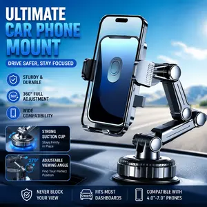 Extended Arm Car Phone Holder with Suction Cup Ultra Stable Center Console Mount for Navigation 360 °   Rotation Universal Phone Stand