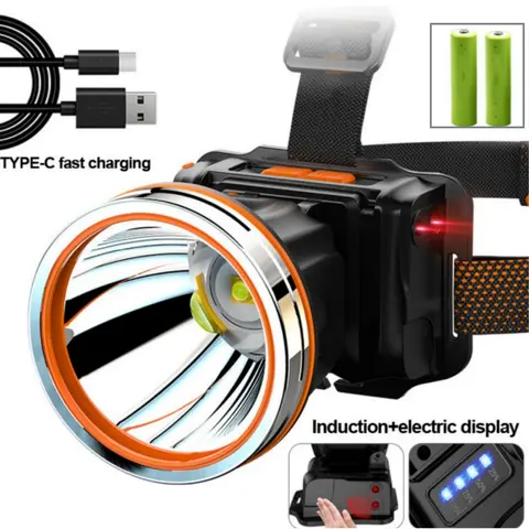 Type-C USB Rechargeable Outdoor Hunting Headlight Multi-purpose Headlamp with Motion Sensor Waterproof Headlamp Head Flashlight Cordless Led Flashlights