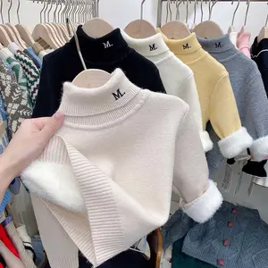 Children's Turtleneck Sweater Boys and Girls Baby Fleece Lined Base Shirt Thickened Warm Winter Girls' Inner Wear Top