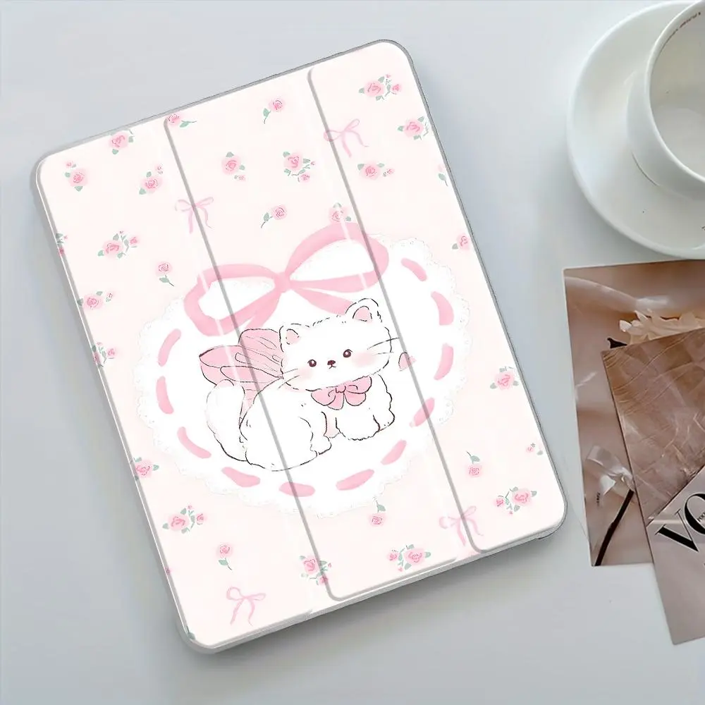 Cute Cat Pattern Tablet Case, Tablet Casing, Auto Wake/Sleep Tablet Protective Cover with Pencil Holder, Tablet Accessories Compatible with iPad