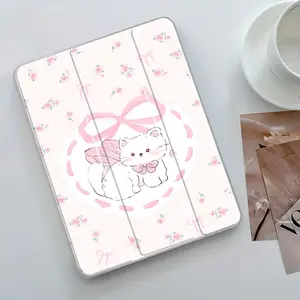 Cute Cat Pattern Tablet Case, Auto Wake/Sleep Tablet Protective Cover with Pencil Holder, Tablet Accessories Compatible with iPad