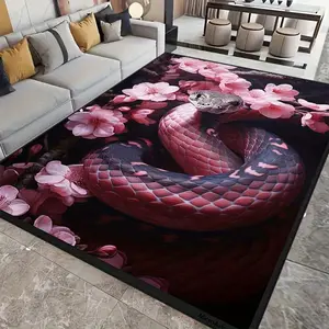Red Snake Cherry Blossom Rectangular Carpet Mysterious Floral Reptile Pattern Soft Decorative Floor Mat for Living Room Bedroom Home Decor
