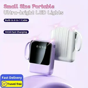 Mini Cute 15800mAh 5V2A Fast Charging Multifunctional Power Bank, Small Size Large Capacity, Rechargeable Portable Mobile Phone Charger, Built-in 4 Cables, Ultra-bright LED Lights, Smart Digital Display, for IPhone 17 Pro Max/16 15 14, the Best Gift
