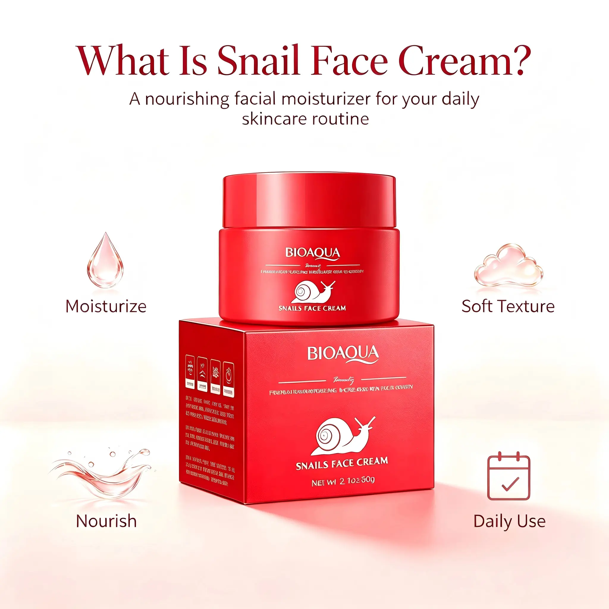 Single Pack Snail Extract Facial Cream Infused with Gentle Mineral Oil, Daily Hydrating Facial Moisturizer, Lightweight Fast-Absorbing Formula to Nourish Dry Skin & Achieve Silky Smooth Complexion Dry Skin Relief Deep Moisturizing Nourishing