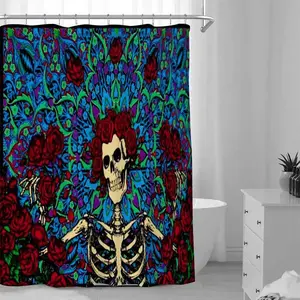 Skull & Rose Pattern Shower Curtain,  1 Count Waterproof Bathroom Partition Curtain with Hook, Home Decor Supplies for Bathroom Accessories
