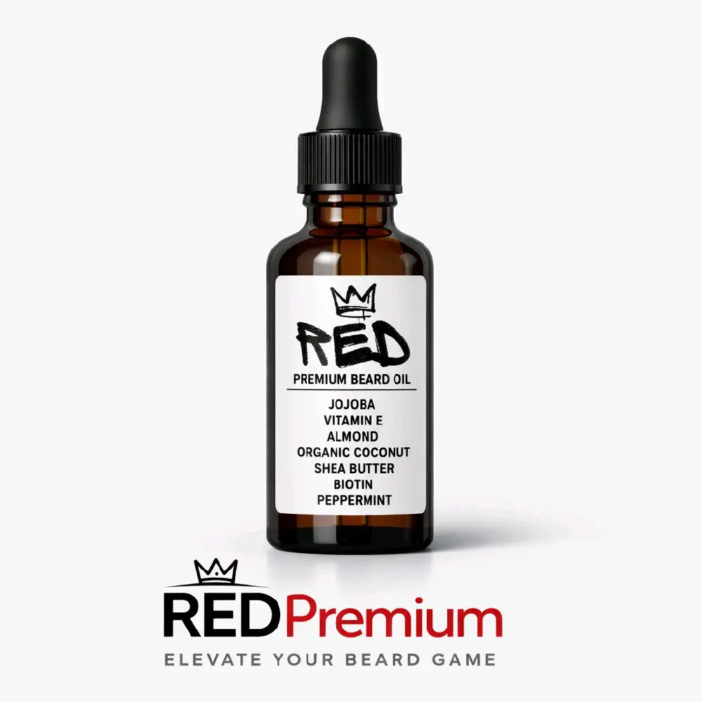 Men’s REDPremium Beard Oil Routine Starter Kit - Lightweight, Shine-Enhancing Hair Care Blend with Jojoba, Almond, Organic Coconut Oils, Shea Butter, Vitamin E, Biotin, Peppermint Aroma for Moisturizing, Conditioning & Growth Support
