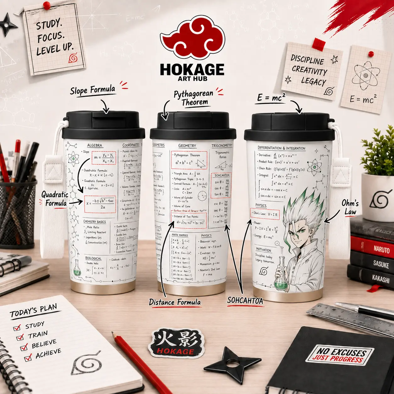 Insulated Tumbler Senku Ishigami Dr Stone Anime Science Math Formula Student Stainless Steel Travel Mug Water Bottle Back to School Gift
