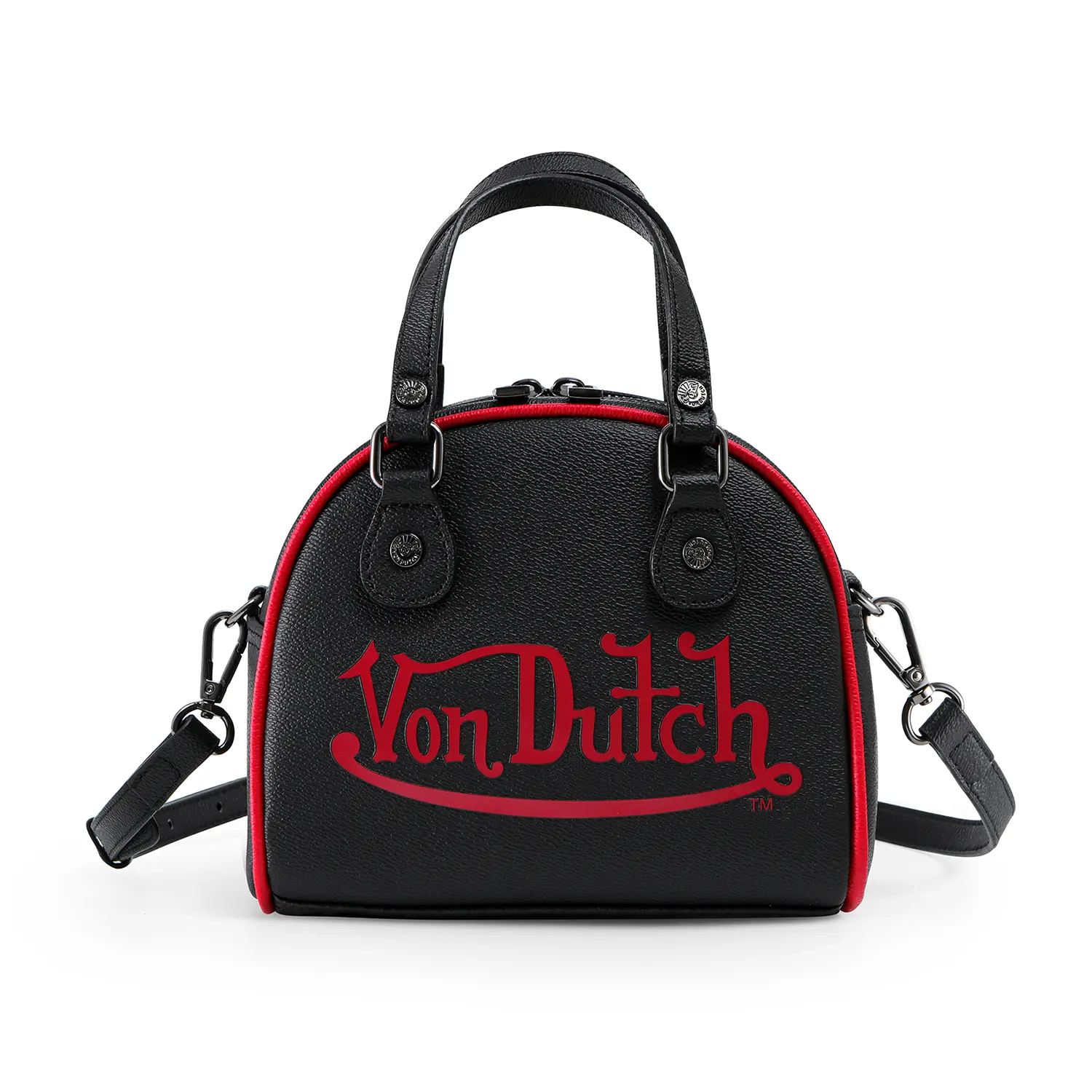 Von Dutch Black and Red Two-Tone Bowling Bag