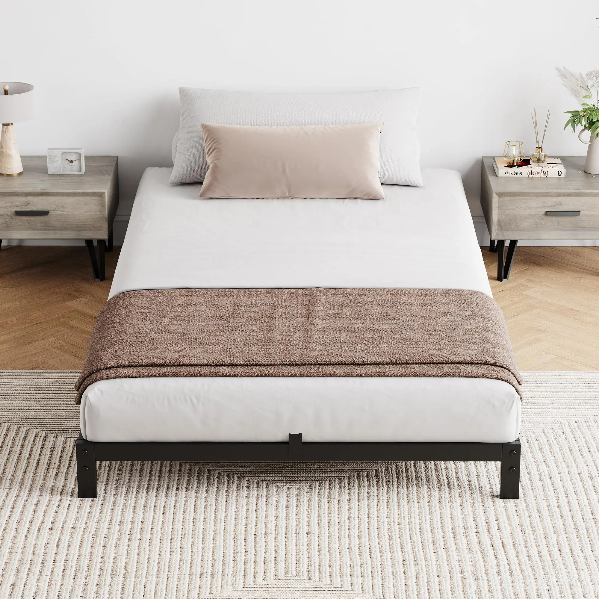 Garvee 6 Inch Twin XL Bed Frames with Under Bed Storage, Heavy Duty Mattress Foundation, Easy Assembly, No Box Spring Needed,80''Dx39''Wx6''H Platform Bed for Bedroom, Apartment, Black, Metal
