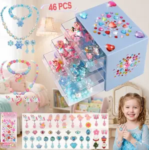 Princess Dress Up Toys: Frozen & Unicorn Jewelry Set for Girls Ages 5-10 | Clip-on Earrings, Adjustable Rings & Necklaces | Toddler Birthday Play Gift