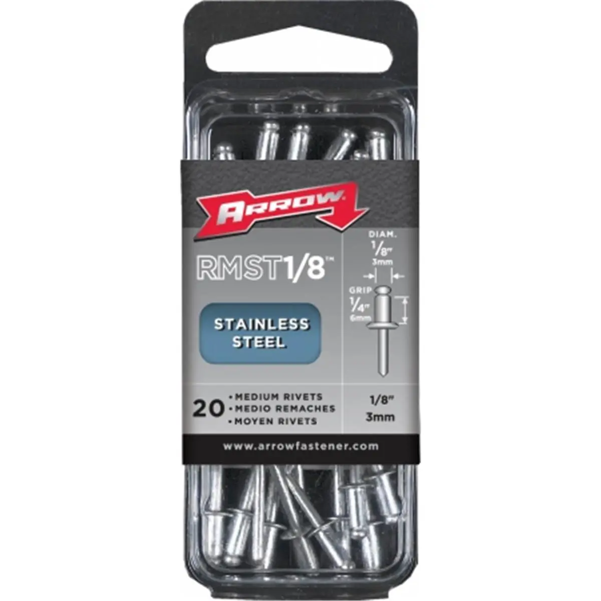 212 MAIN RMST.13 Model Heavy Duty .13 in. Medium Stainless Steel Rivets, 20-Count, Wide Grip Range, Ideal for Sailing Water Sports