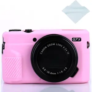 G7X / G7X Mark II Camera  Case, Ultra Thin Lightweight Rubber Soft  Case Bag Cover for  PowerShot G7X / G7X Mark II with Microfiber Cloth - Pink