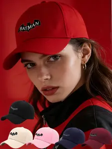 Batman Embroidered Baseball Cap, Unisex Adjustable Sun Hat with Wide Extended Brim for Face Slimming Effect, Ideal for Daily & Outdoor Wear, Multiple Colors Available, Trendy Streetwear Duckbill Cap