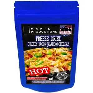 MAK D Productions - Freeze Dried Meal  - Chicken - Pasta - Chicken Bacon Jalapeno Cheddar Macaroni (HOT) - Gourmet Recipes by a Sullivan University (Louisville, Kentucky) Culinary Chef Graduate - NEVER BLAND TASTING - MADE IN THE USA