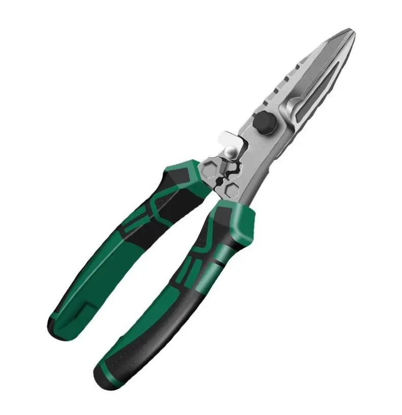 6 in 1 Stainless Steel Tin Snips for Cutting Tool for Light Steel Keel, Sheet Metal, Cable Scissors, Cutting and Pulling Wires, with Specialized Wire Stripper and Crimper, Industrial Grade Heavy Duty Stainless Steel Tin Snips.