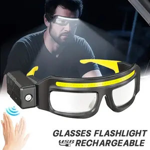 A headband style light with two lighting modes, featuring lenses, front light, and side lights, includes non slip nose pad, soft silicone ear hooks, functions as rescue light, New Year's gift, essential nighttime lighting item, Usb rechargeable headlamp