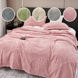 1pcs 3D Butterfly Jacquard Blanket in Solid Color, Soft and Comfortable, Breathable Bed Blanket, Suitable for All Seasons, Perfect for Naps, Sofa, Camping, and Office Use