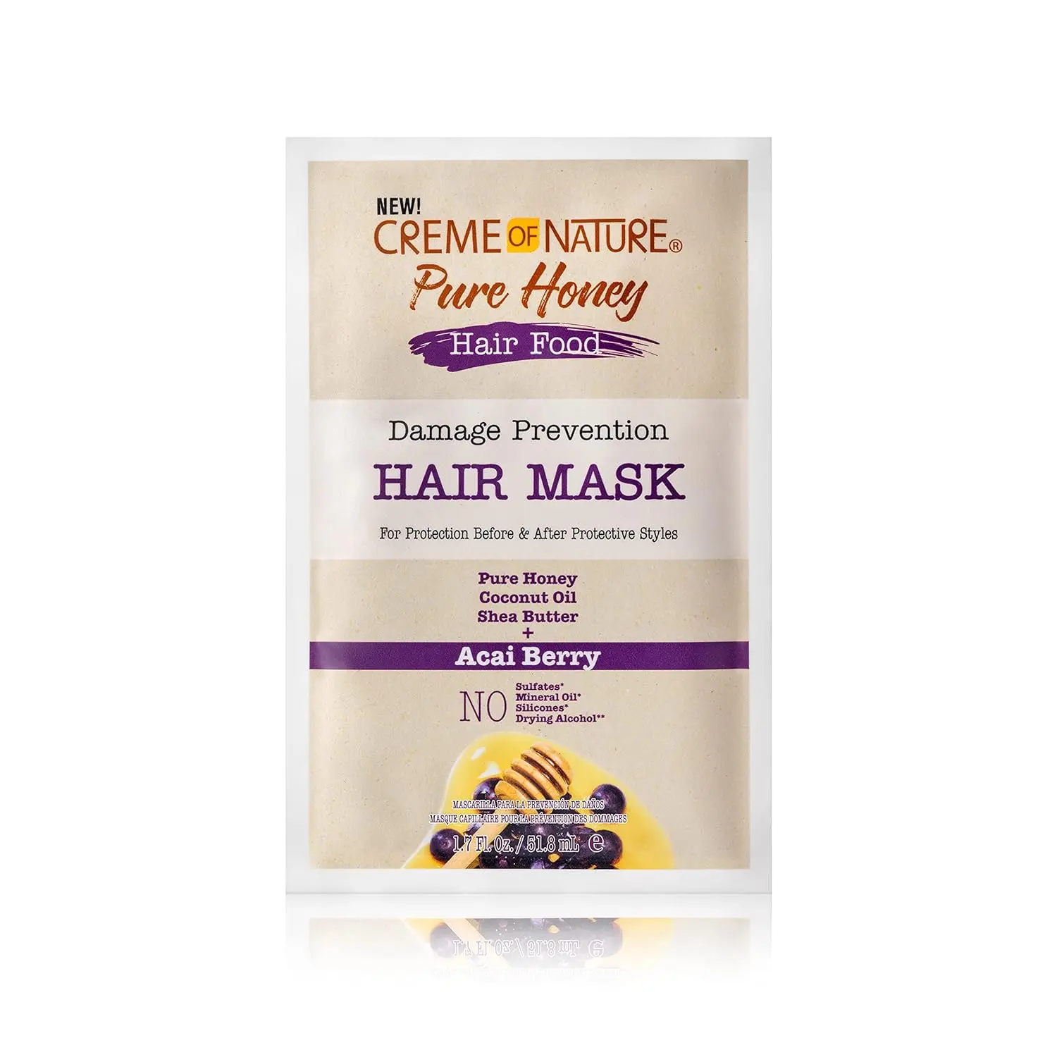Creme of Nature Pure Honey & Acai Leave-In Treatment Mask, Nourishing Damage Protection for Dry Hair, Haircare, 1.75 oz, Hair Masks, Natural Curls, Curly Locks, Acai Berry, Adults, Honey Blend
