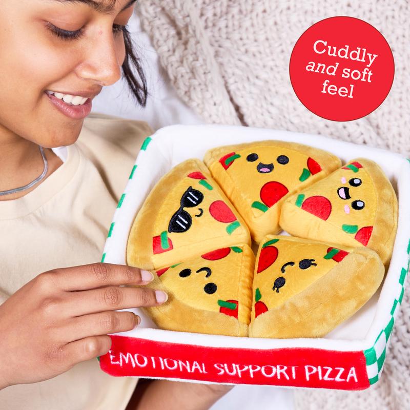 Emotional Support Pizza - 5 Soft & Fluffy Plush Slice Toys in Box Funny Cute Gift for All Ages V-day Presents Kids Classrooms