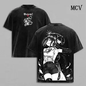 Reze Bomb Devil Vintage Washed Graphic Tee - Chainsaw Man Oversized Anime T-Shirt |   Y2K Streetwear Top for Men & Women |   Dark Manga Apparel