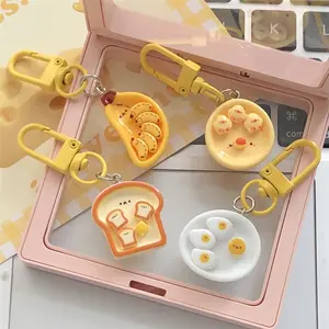 Set of 4 Cute Breakfast Food Glamour Keyrings - Alloy & Resin, Cartoon Style Replica Food Pendant with Lobster Clasp - Perfect for backpacks and gifts for couples, Keychains