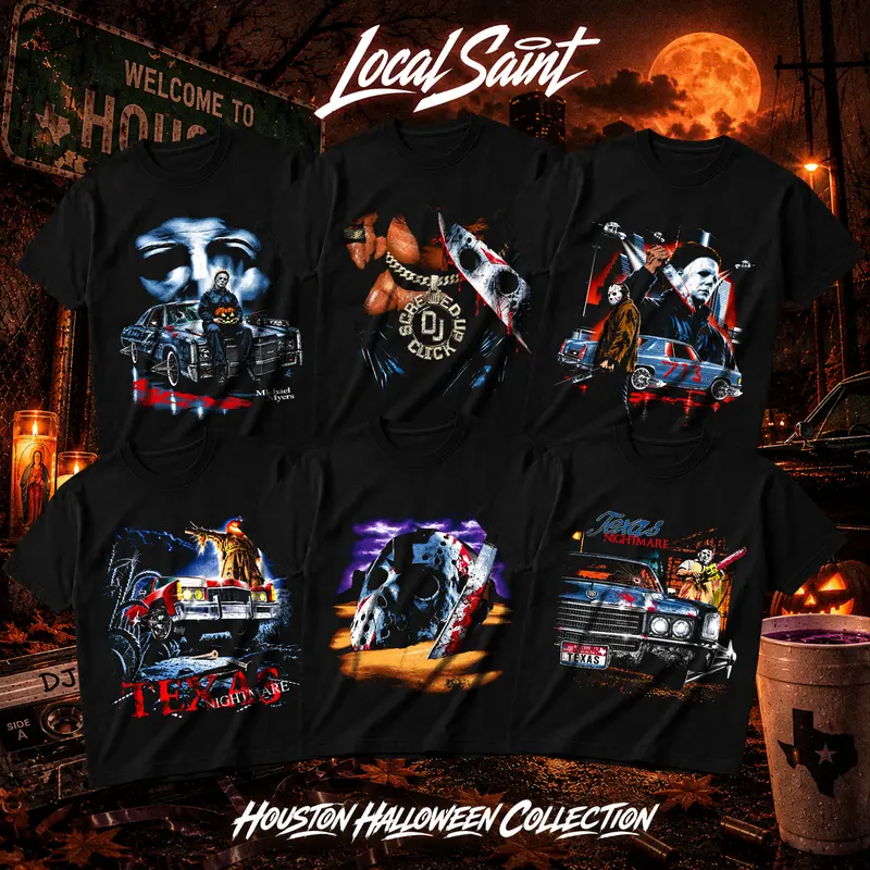 LOCALSAINT Houston Halloween Collection Graphic Tee, H-Town Horror Streetwear Shirt, DJ Screw Inspired Halloween T Shirt, Texas Retro Horror Tee, Vintage Streetwear Graphic T-Shirt Direct To Garment Breathable Print