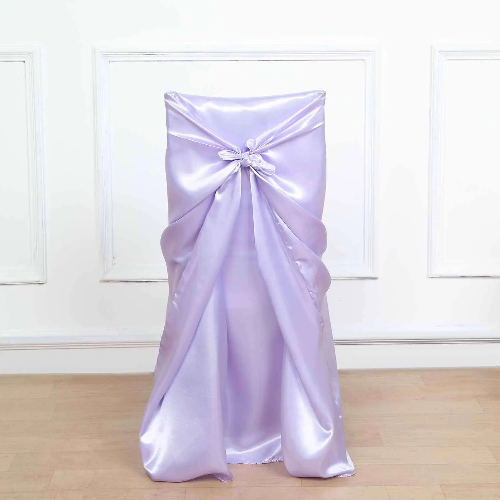 Lavender Lilac Satin Self-Tie Universal Chair Seat Slipcover - Reusable Slip-On Cover for Standard, Folding & Banquet Dining Chairs, Chair Seat Slipcovers, Dining Chair Covers