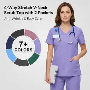 Kecols 4-Way Stretch Scrub Tops - V-Neck, Wrinkle & Breathable, with 2 Pockets for Healthcare Professionals Clothes Clothes Workwear Classic