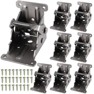 8 Pack Foldable Self Lock Hinges with Mounting Screws, Rigid Folding Brackets Table Leg Support Bracket for Folding Table Leg Bed Feet, Folding Shelf Brackets, Folding Table Bracket, Black, Stainless Steel Bracket