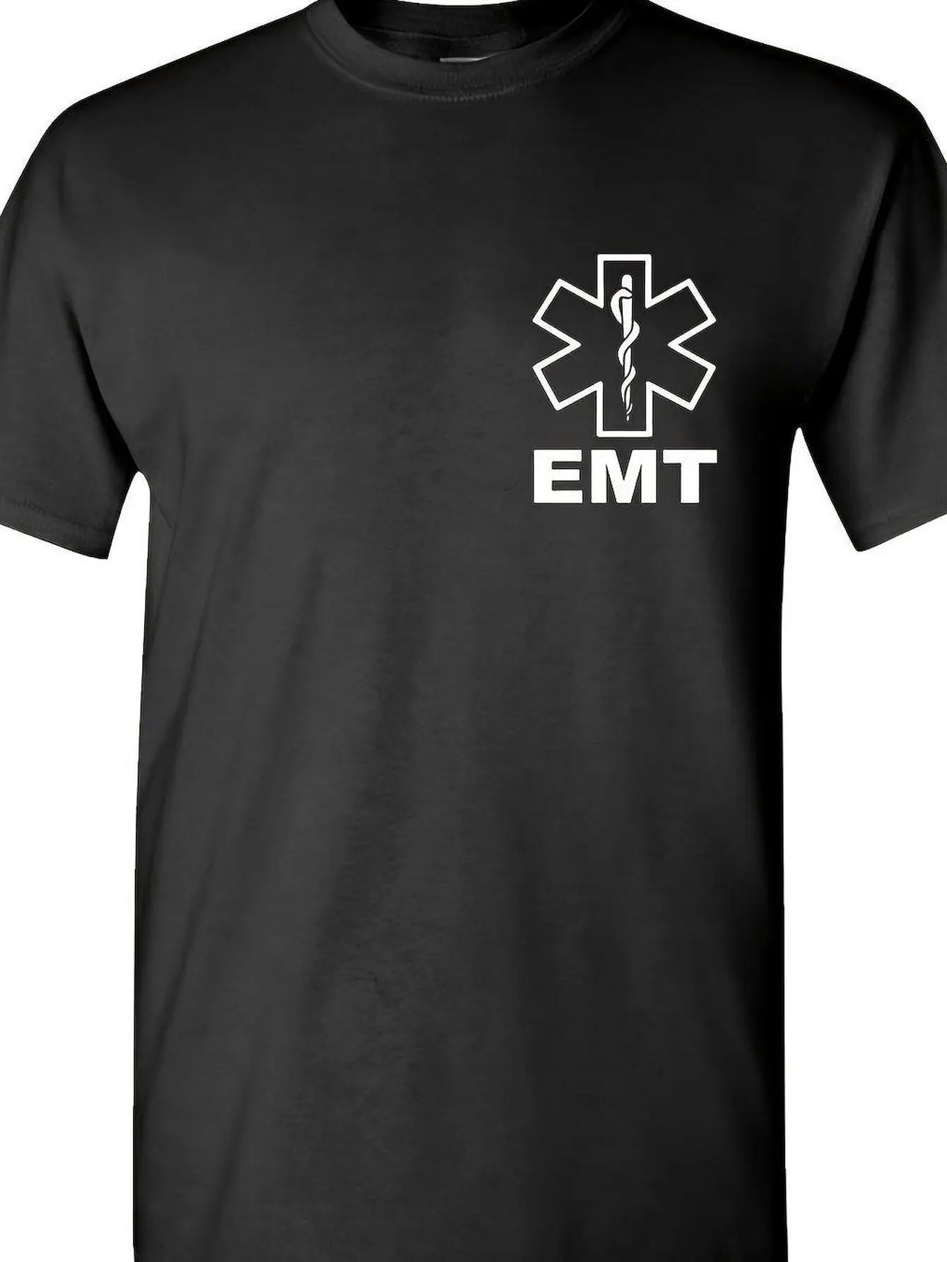 Men's EMT 911 Medical Technician T-Shirt - Black with White Emergency Services Emblem & Cross Design, Soft Cotton Short Sleeve Round Neck Tee, Professional Uniform Apparel for, Paramedics, Healthcare Workers