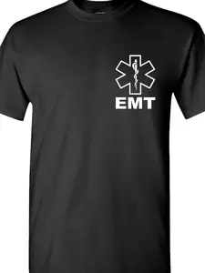 Men's EMT 911 Medical Technician T-Shirt - Black with White Emergency Services Emblem & Cross Design, Soft Cotton Short Sleeve Round Neck Tee, Professional Uniform Apparel for, Paramedics, Healthcare Workers