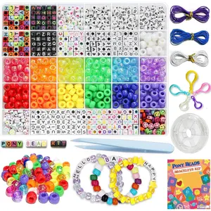 LIS HEGENSA 1300 Pcs DIY Childrens Crafts Beads Friendship Bracelet Kit, with Pony Beads Letter Beads and Bracelet Making Kit, Colorful Charms, Used for Custom Necklace Bracelets and Jewelry Decor