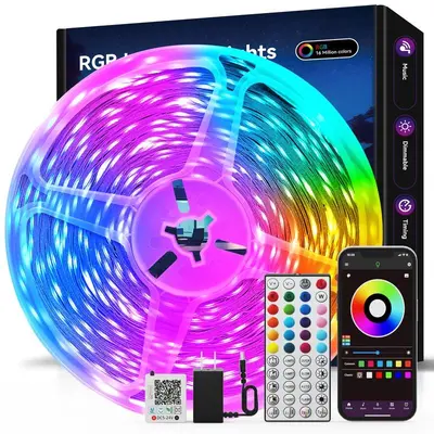 Smart LED Strip Lights (100FT/50FT), Color-Changing Illuminated Accent Ambient Lighting, Beat-Sync Adaptable Smart Lighting, App & Remote Control for Bedroom Indoor Home Decoration, Color-Changing Illuminated Led Strip Lights, Beat-Sync Ambient Led Strip