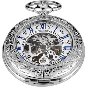 Classic  Mechanical Pocket Watch, Roman Numerals  Pocket Watch with Chain Box for Men