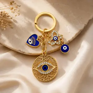 Evil Eye Metal Keychain - Gold Tone
