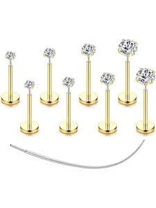 Flat Back Earrings Stud G23 Titanium Threadless Piercing Kit - Cartilage Earrings for Women Men - Hypoallergenic Tragus | Conch | Rook | Daith | Medusa | Lip | Labret | Nose Piercings Jewelry