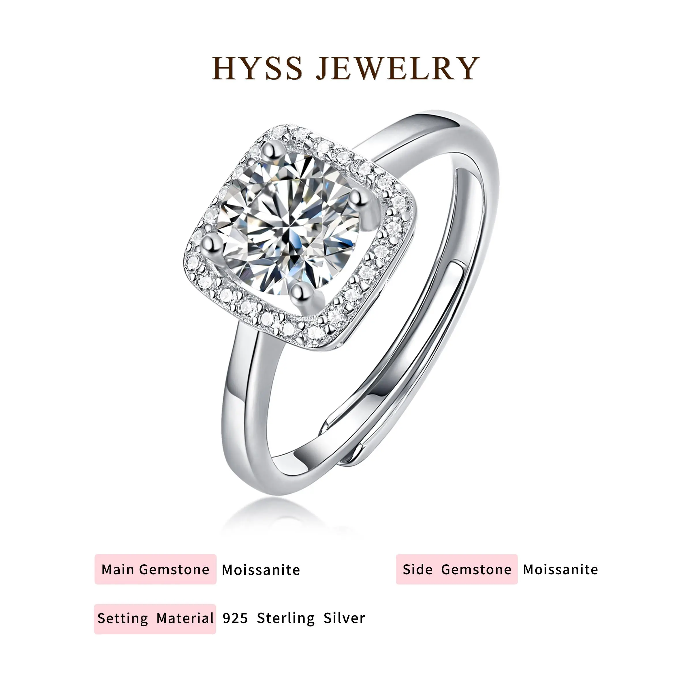 [39] HYSS JANE EYRE – Halo Moissanite Ring | 925 Sterling Silver for Women Weddings | Anniversaries | Birthdays | Promise Rings
