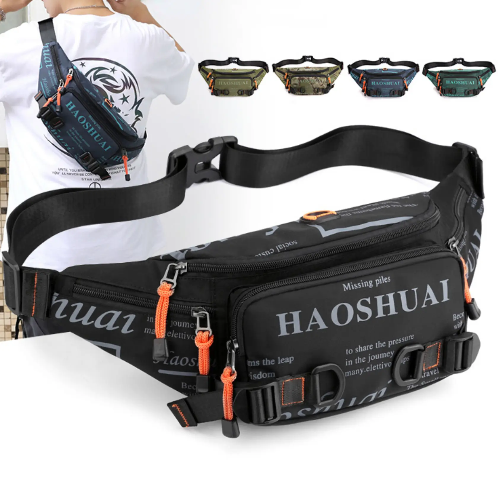 holanew Lightweight Nylon Fanny Pack for Men & Women, Water Resistant Waist Bag with 6 Pockets & Adjustable Strap, Minimalist Chest Bag, Tail Bag
