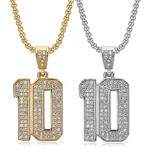 new hot-selling hiphop jewelry stainless steel gold-plated diamond No. 10 digital pendant necklace