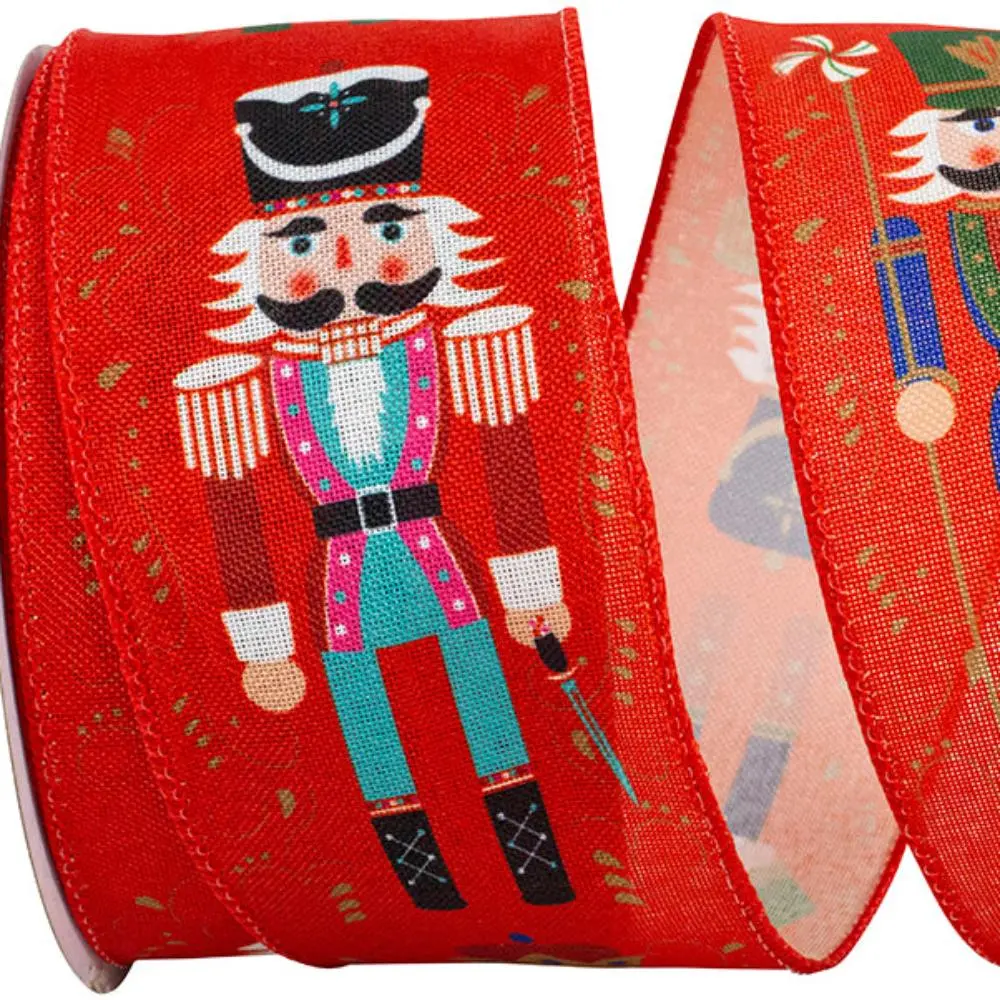 Red Nutcracker Scroll Ribbon, 2.5" X 10YD
