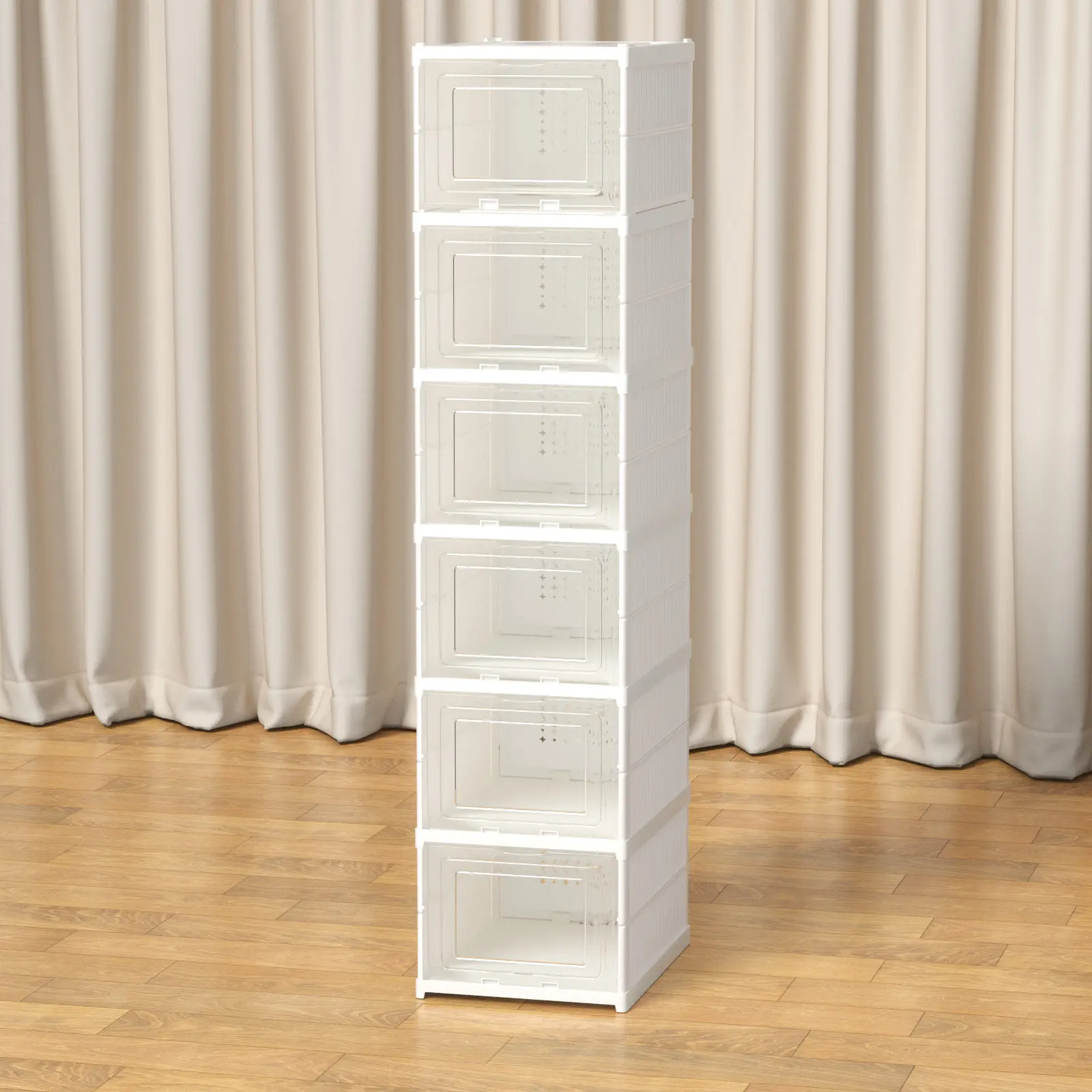 Stackable Plastic Shoe Boxes With Magnetic Doors, Expandable Easy-Assemble Shoe Organizer, Multi-Layer Space-Saving Rectangular Storage Racks For Sneakers And Boots