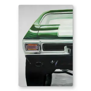 212 MAIN Classic Dark Green Car Artwork Wall Print - 12x18 in Vibrant Hyperrealist Aluminum Metal Photo with Metal Finish, Home Decor, Thoughtful Gift