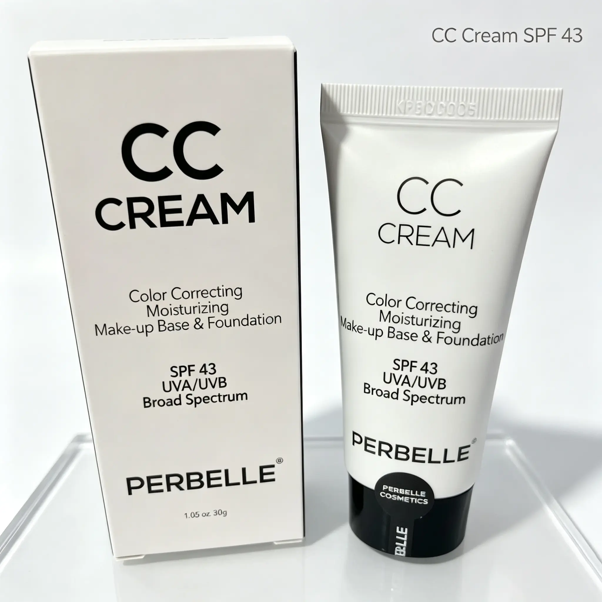Perbelle CC Cream SPF43, Color Correcting Moisturizing Make-up Base & Foundation, Natural Light Coverage Skin Tone Adjusting CC Cream for Daily Wear, 30g