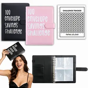 A5 Size 100 Envelope Savings Challenge Journal With Durable PVC Cash Pockets Budget Record Card Black Blue Color Selection