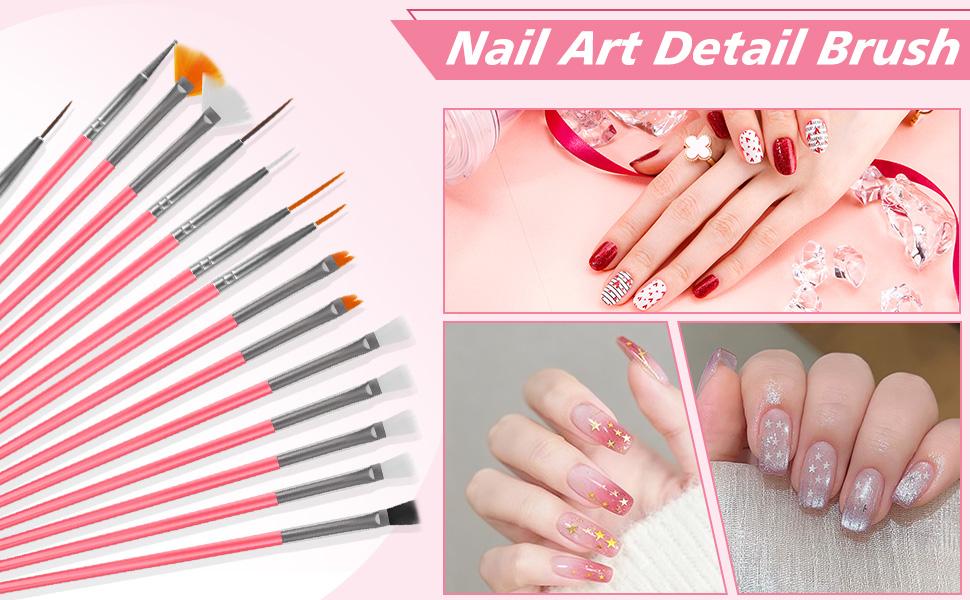 25PCS Lightweight Professional Nail Art Tools Kit - Includes Brushes, Stand, Dotting Tools, Striping Liner Drawing Pens, Jelly Glue, Tweezers & Sequins for Nail Beauty Care